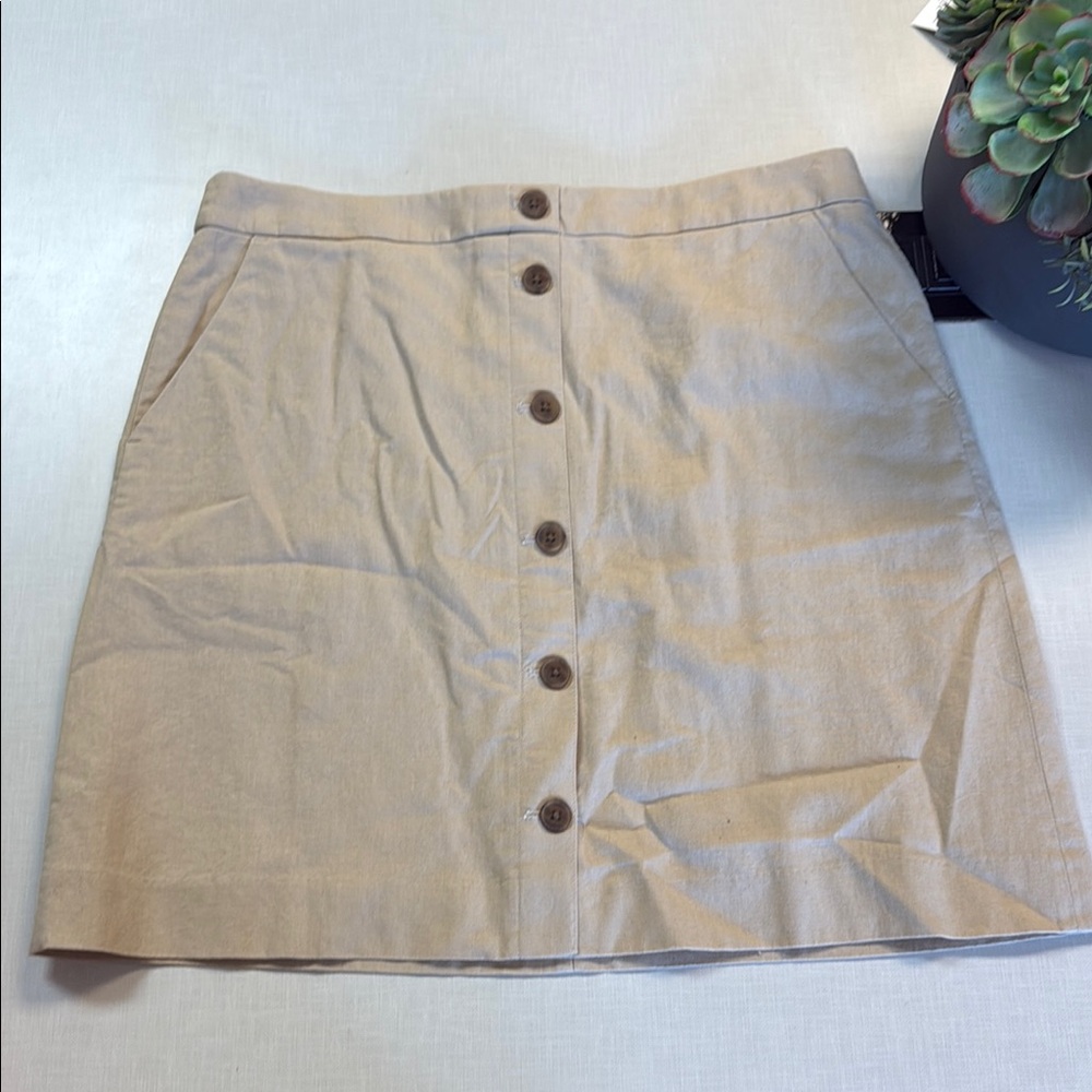 J. Crew Factory Beige Button-Front A-Line Skirt